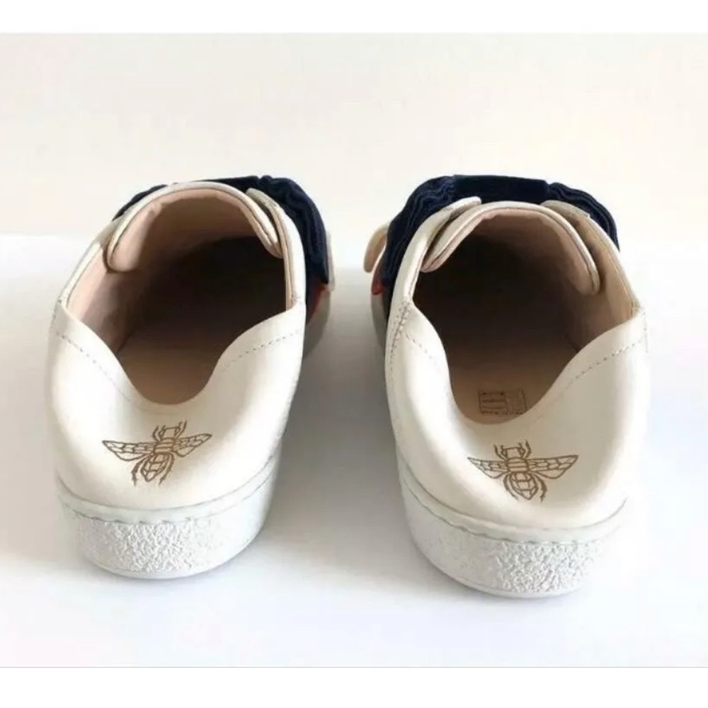 Gucci New Ace 524989 Leather & Velvet Bow Slip-on Bee Women Sneakers Size 35 - Picture 4 of 12